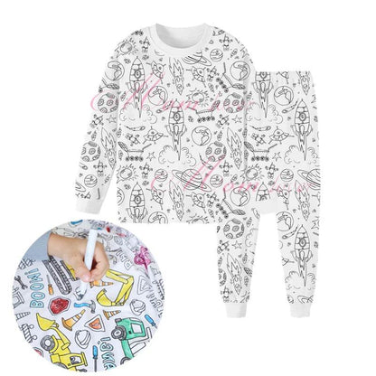 Christmas Colorable Two Piece Pajama Set for Children Boys Girls Hallowmas Pyjamas Kids DIY Coloring Kit for Pajama Party - HORA GIFT