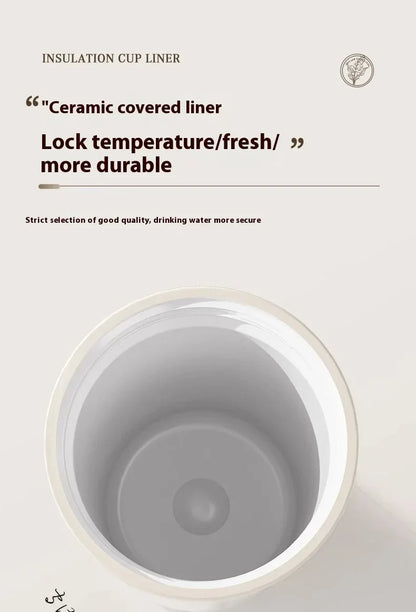 Lily Of The Valley Design Travel Portable Leakproof Coffee Cup Stainless Steel Insulated Bottle Cold Cup Handy Cup