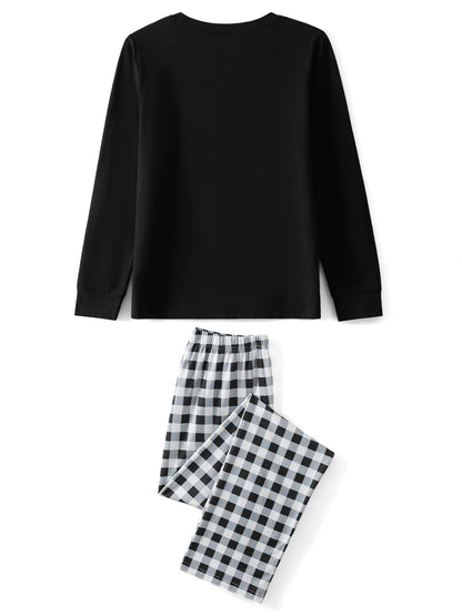 Matching Family Christmas Pajamas Set with Plaid and Letter Print Festive Holiday Sleepwear for Dad Mom and Kids Cozy PJs