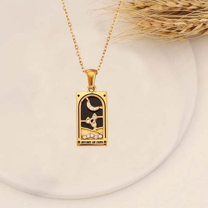 YILUOCD Original Zirconia Tarot Card Necklace Classic Tarot Queen Lover Magician Moon Wealth Amulet Stainless Steel Jewelry - HORA GIFT