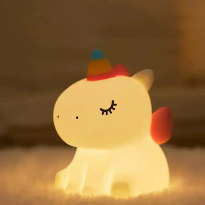 【Perfect Christmas Gift】Adorable Unicorn Silicone Night Light – USB Rechargeable 3-Level Dimmable Touch Lamp