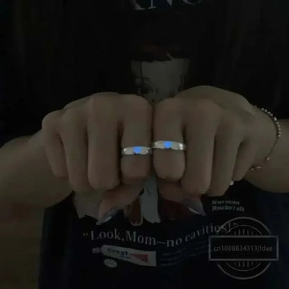 Fashion Blue Pink Love Heart Luminous Couple Ring for Women Men Vintage Glow In Dark Opening Adjustable Rings Jewelry Gifts