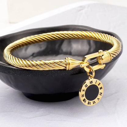 316L Stainless Steel Wire Rope Roman Digital Hang Buckle Bracelet Bangle Woman Jewelry ,Birthday Gifts,Party Gifts
