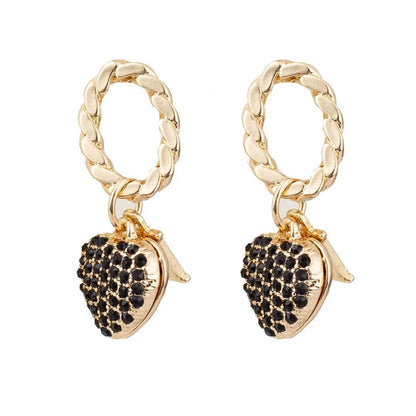 Golden Earrings D Letter Zircon Heart Shaped Pendant Retro Versatile Women's Jewelry - HORA GIFT