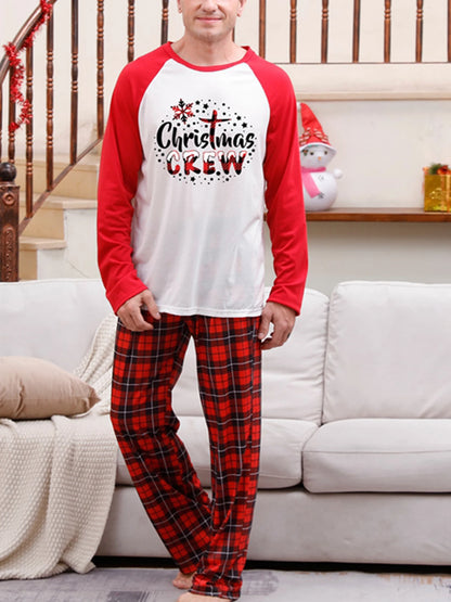 Christmas Family Matching Pajamas Set Long Sleeve Letter Print T-shirt with Plaid Pants Sleepwear Loungewear for the Whole