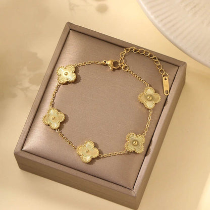 Clover Bracelet Women Girls Gold Silver Stainless Steel Five Leaf Flower Dainty Luxury - HORA GIFT