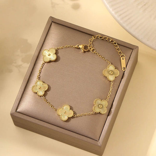 Clover Bracelet Women Girls Gold Silver Stainless Steel Five Leaf Flower Dainty Luxury - HORA GIFT