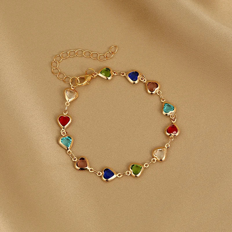 Fashion Women's Bracelet with Colorful Heart Gem Stones