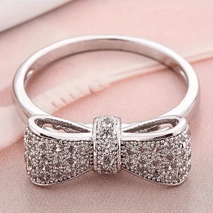 1Pc stylish and luxurious bow ring - sparkling synthetic zircon, perfect for everyday outfit party accessories