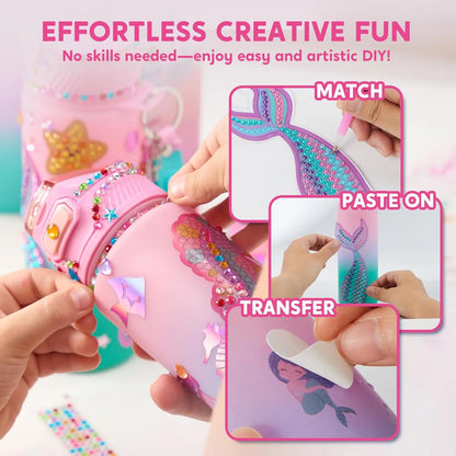 JOYFY Decorate Your Own Water Bottle Kits Mermaid DIY Gem Diamond Painting Crafts Arts for Girls Age 6+ Birthday Christmas