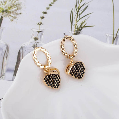 Golden Earrings D Letter Zircon Heart Shaped Pendant Retro Versatile Women's Jewelry - HORA GIFT