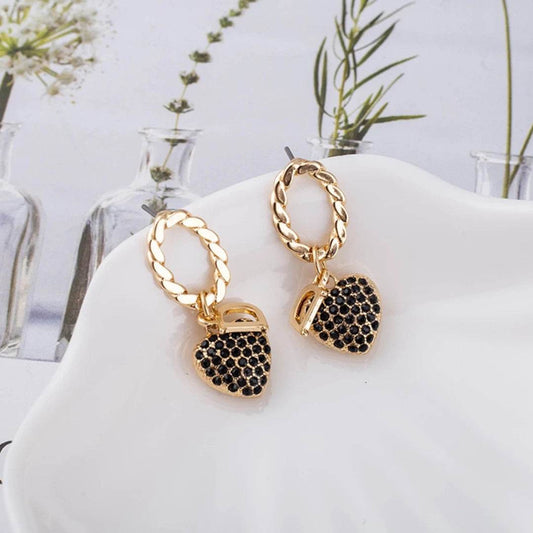 Golden Earrings D Letter Zircon Heart Shaped Pendant Retro Versatile Women's Jewelry - HORA GIFT