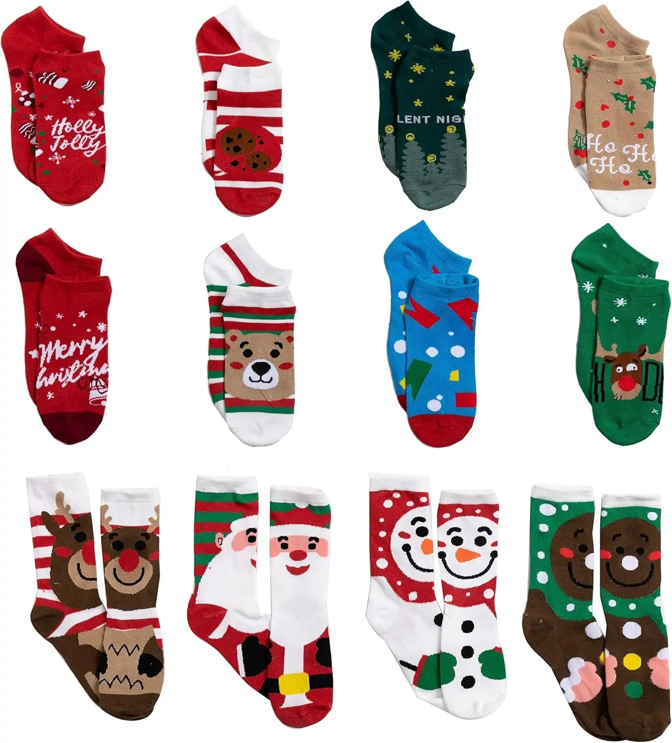 JOYFY 2025 Christmas Advent Calendar 12 Day Christmas Warm Cotton Socks for Women Adults Xmas Gift with 8 Low Cut & 4 Knee Socks