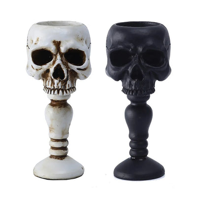 Pillar Candlestick Holder Gothic Skull Tealight Holder Resin Candlestick Table Decor Ornament for Halloween Decorations