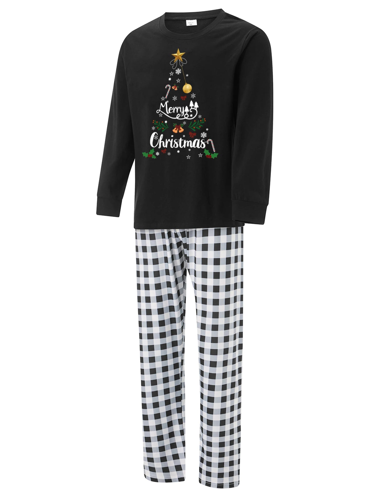 Matching Family Christmas Pajamas Set with Plaid and Letter Print Festive Holiday Sleepwear for Dad Mom and Kids Cozy PJs