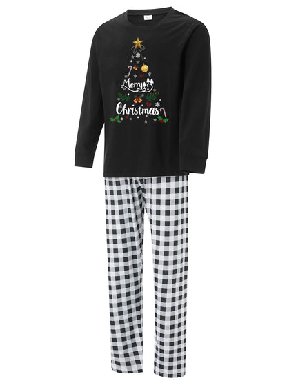 Matching Family Christmas Pajamas Set with Plaid and Letter Print Festive Holiday Sleepwear for Dad Mom and Kids Cozy PJs