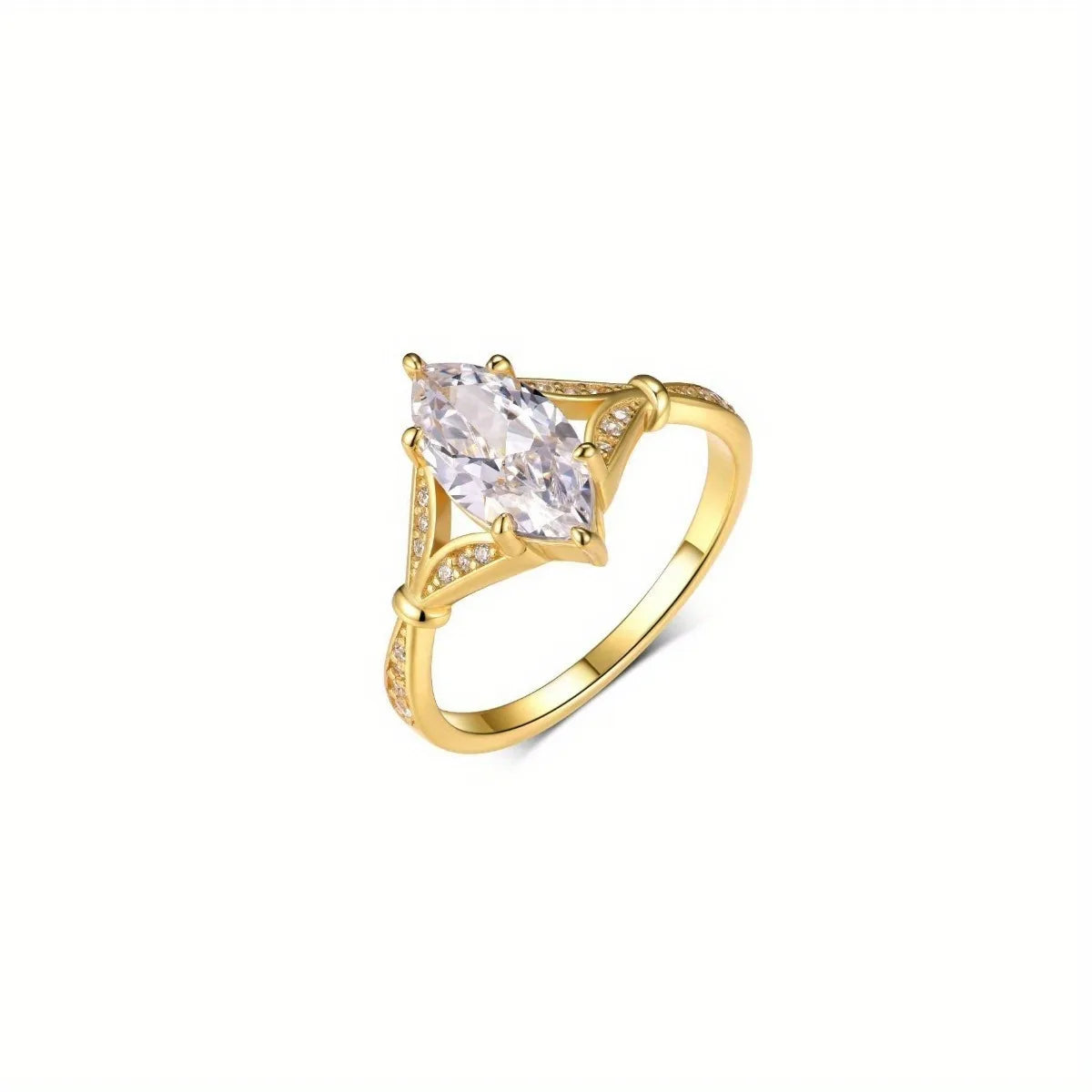 925 Silver 2CT Marquise Moissanite Ring Fine Jewelry Plated with 18k Gold Suitable for Gift Giving Anniversary Birthday Gift