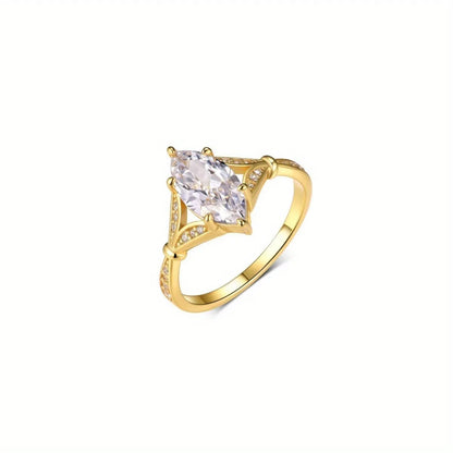 925 Silver 2CT Marquise Moissanite Ring Fine Jewelry Plated with 18k Gold Suitable for Gift Giving Anniversary Birthday Gift