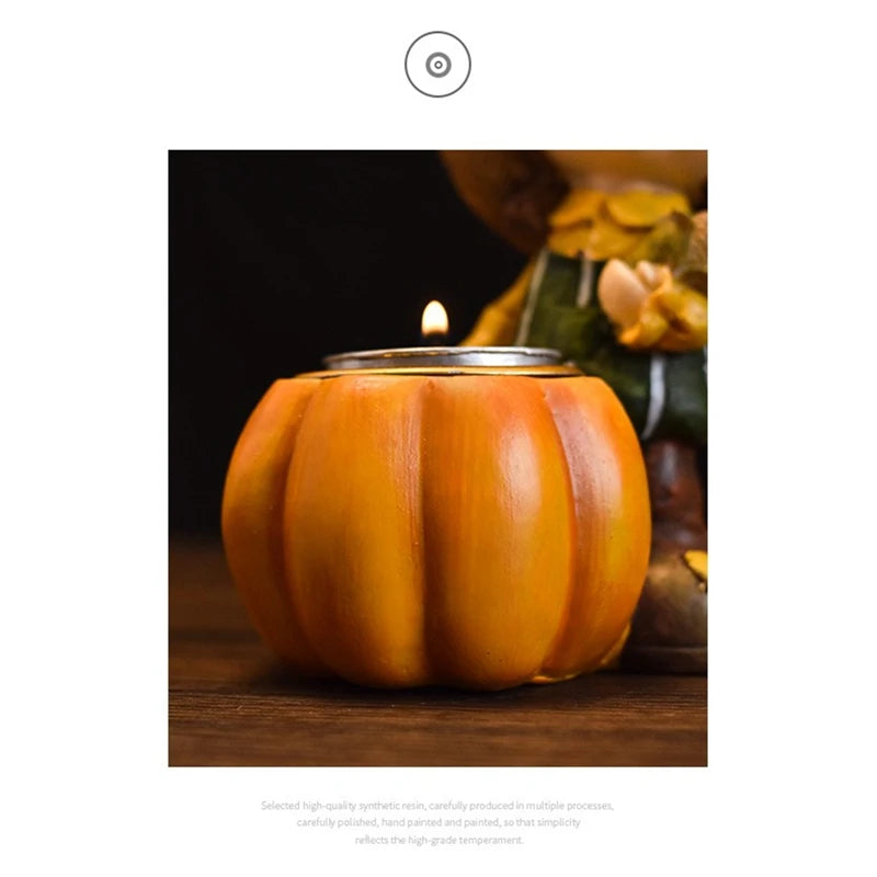 Fall Harvest Pumpkin Boy Tealight Candle Holder Centerpiece Thanksgiving Resin Figurine Fairy Garden Statue Table Decor