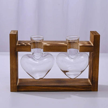 Heart Hydroponic Plant Vases Glass Vase Wooden Frame Terrarium Vase - HORA GIFT
