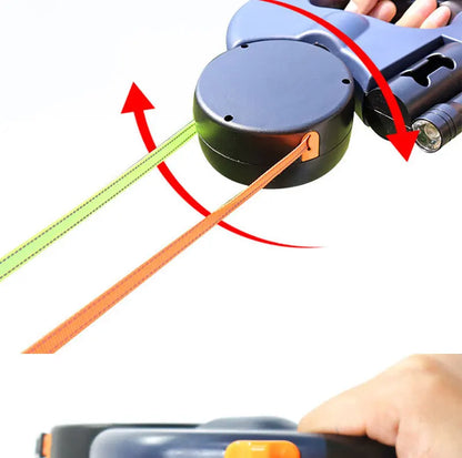 3in1 Double Head Automatic retractable Dog leash Flashlight Poop Bag Dispenser Reflective Pet Cat Extendable Puppy Traction Rope