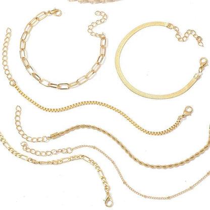 6Pcs Gold Color Multilayer Bracelet Set Boho Retro Thick Twist Cuban Chain Bracelet - HORA GIFT