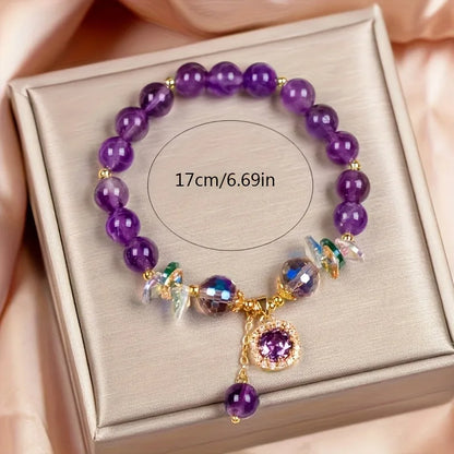 Natural Purple Crystal Bead Bracelet Niche Design Natural Stone Healing Bracelet as a Beautiful Symbolic Gift for Family Friends