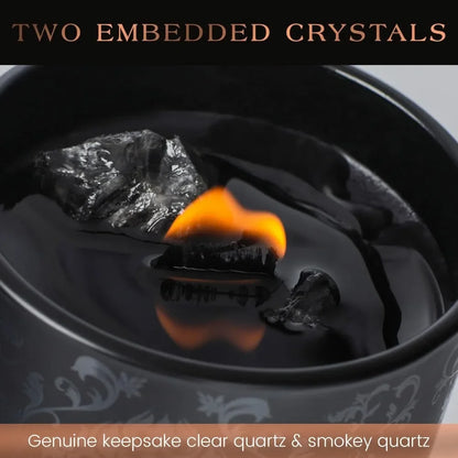 Manifestation Crystal Candle with Quartz - Black Orchid Pine Moss Scent - Natural Soy Wax Wood Wick for Meditation