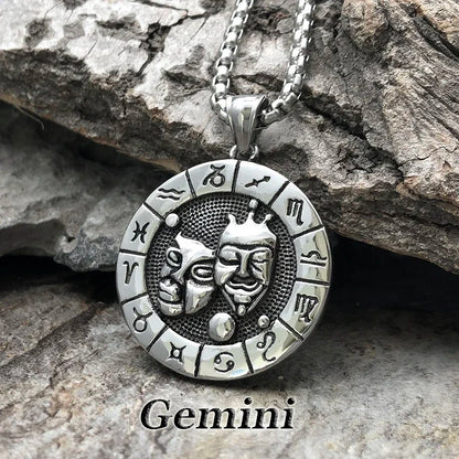 12 Constellation Zodian Signs Pendants Unique Design Horoscope Two-Sided Pendant Necklace for Men  Jewelry Birthday Gifts