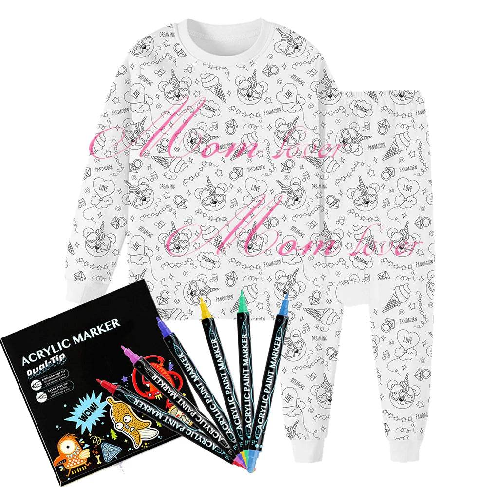 Christmas Colorable Two Piece Pajama Set for Children Boys Girls Hallowmas Pyjamas Kids DIY Coloring Kit for Pajama Party - HORA GIFT