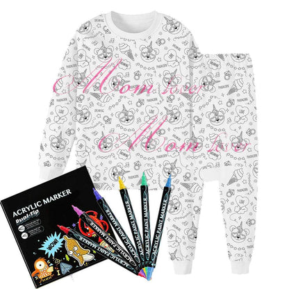 Christmas Colorable Two Piece Pajama Set for Children Boys Girls Hallowmas Pyjamas Kids DIY Coloring Kit for Pajama Party - HORA GIFT