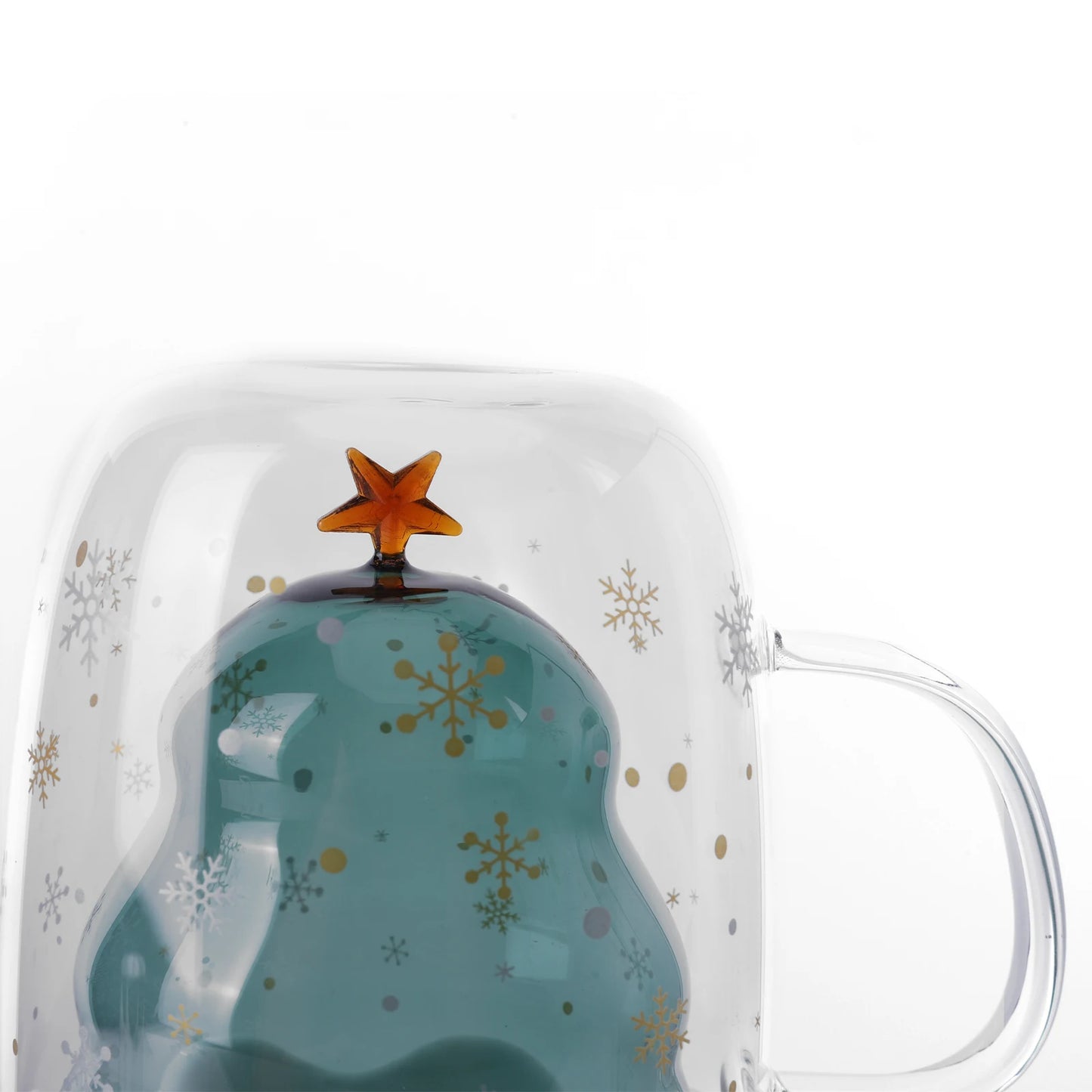 Christmas Tree Snow Scene Cup & Handle Christmas Clear Tree Coffee Mug Star Water Cup Valentine's Day Birthday New Year Gift