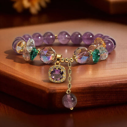 Natural Purple Crystal Bead Bracelet Niche Design Natural Stone Healing Bracelet as a Beautiful Symbolic Gift for Family Friends