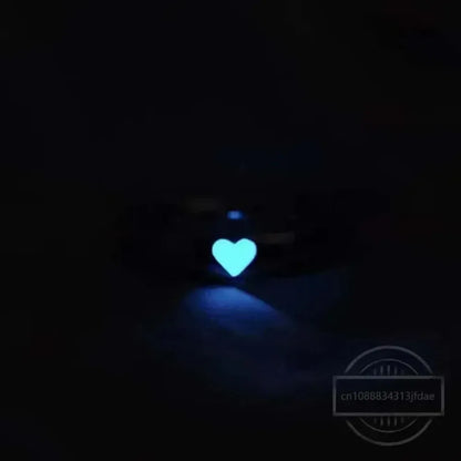 Fashion Blue Pink Love Heart Luminous Couple Ring for Women Men Vintage Glow In Dark Opening Adjustable Rings Jewelry Gifts