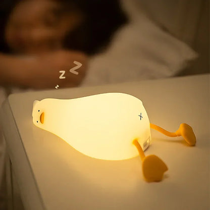 Silicone Lying Flat Duck Night Light Cute Yellow Duck 3-Level Light Up Bedside Desk Touch Night Lamp Kids Room Kawaii Decoration