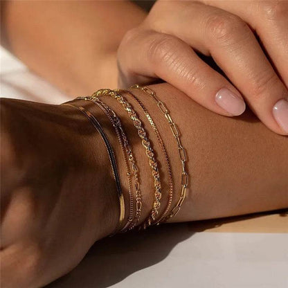 6Pcs Gold Color Multilayer Bracelet Set Boho Retro Thick Twist Cuban Chain Bracelet - HORA GIFT