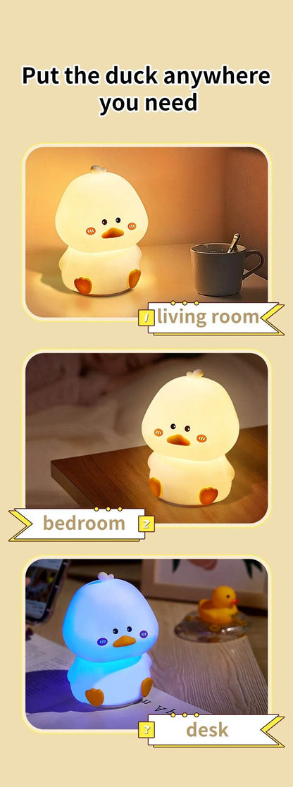 Rechargeable LED Night Light Cute Duck Silicone Patting Lamp Nursery Children Nightlights Home Bedside Room Decor Birthday Gift - HORA GIFT
