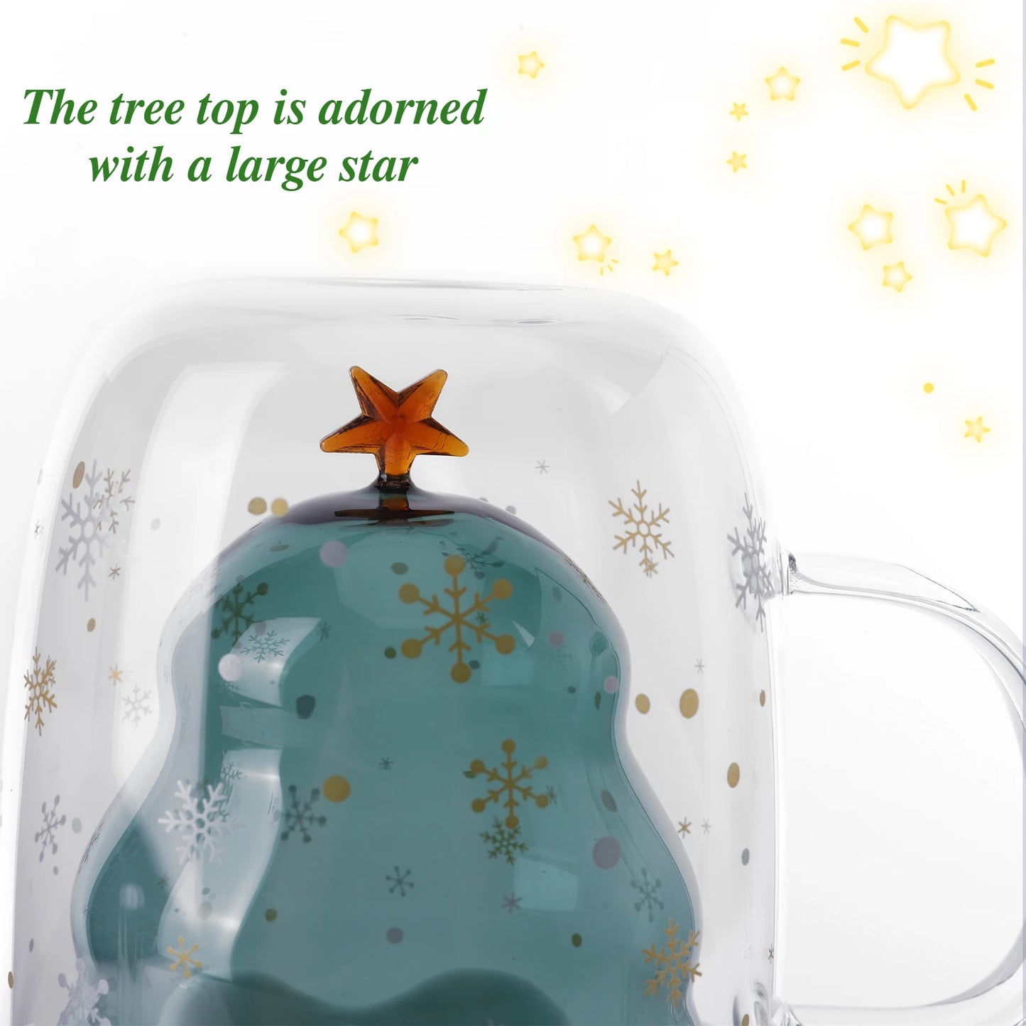 Christmas Tree Snow Scene Cup & Handle Christmas Clear Tree Coffee Mug Star Water Cup Valentine's Day Birthday New Year Gift