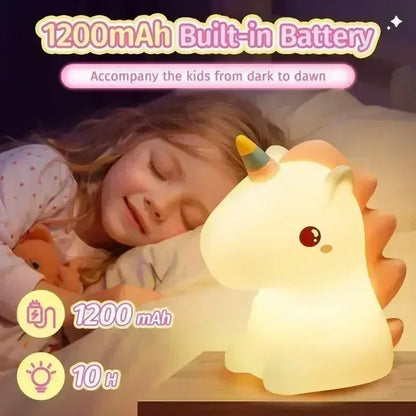 【Perfect Christmas Gift】Adorable Unicorn Silicone Night Light – USB Rechargeable 3-Level Dimmable Touch Lamp