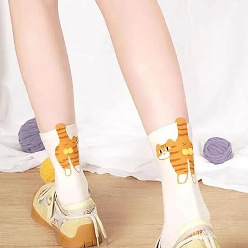 2/1Pair Funny Cotton Socks with Balls Soft Cotton Socks Breathable Cat Middle Tube Socks Novelty Gifts for Cat Lovers