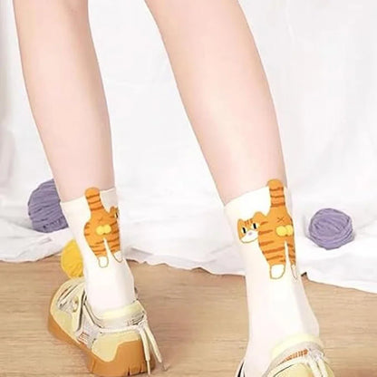 2/1Pair Funny Cotton Socks with Balls Soft Cotton Socks Breathable Cat Middle Tube Socks Novelty Gifts for Cat Lovers