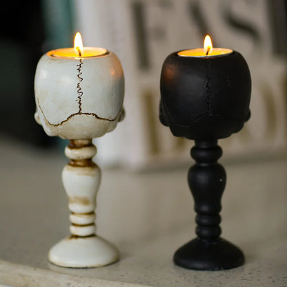 Pillar Candlestick Holder Gothic Skull Tealight Holder Resin Candlestick Table Decor Ornament for Halloween Decorations