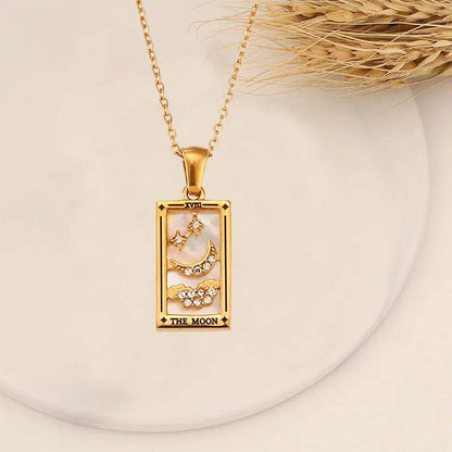 YILUOCD Original Zirconia Tarot Card Necklace Classic Tarot Queen Lover Magician Moon Wealth Amulet Stainless Steel Jewelry - HORA GIFT