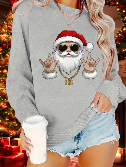 Women's Fashionable Casual Elegant Santa Claus Print Pattern Round Neck Hoodie Suitable for Parties Holidays Gift Pullovers