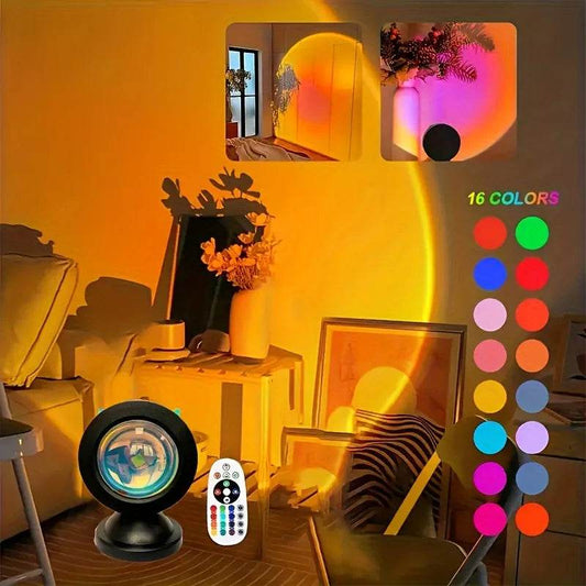 1pc Vibrant Sunset Projection Light - 16-Color Spectrum, USB Remote Control - HORA GIFT