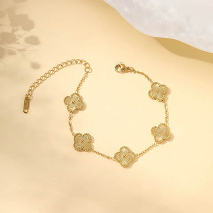 Clover Bracelet Women Girls Gold Silver Stainless Steel Five Leaf Flower Dainty Luxury - HORA GIFT