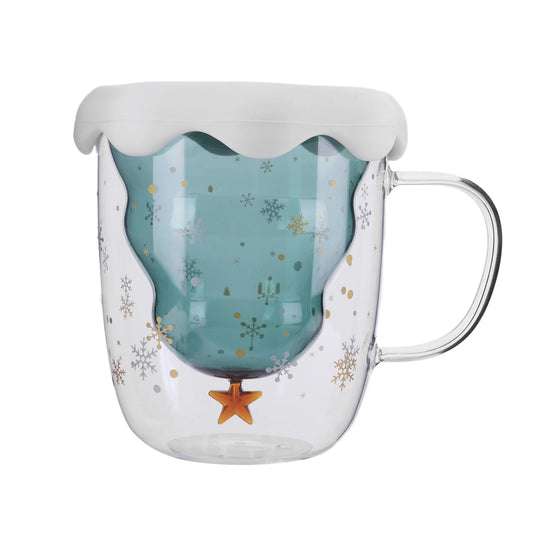 Christmas Tree Snow Scene Cup & Handle Christmas Clear Tree Coffee Mug Star Water Cup Valentine's Day Birthday New Year Gift