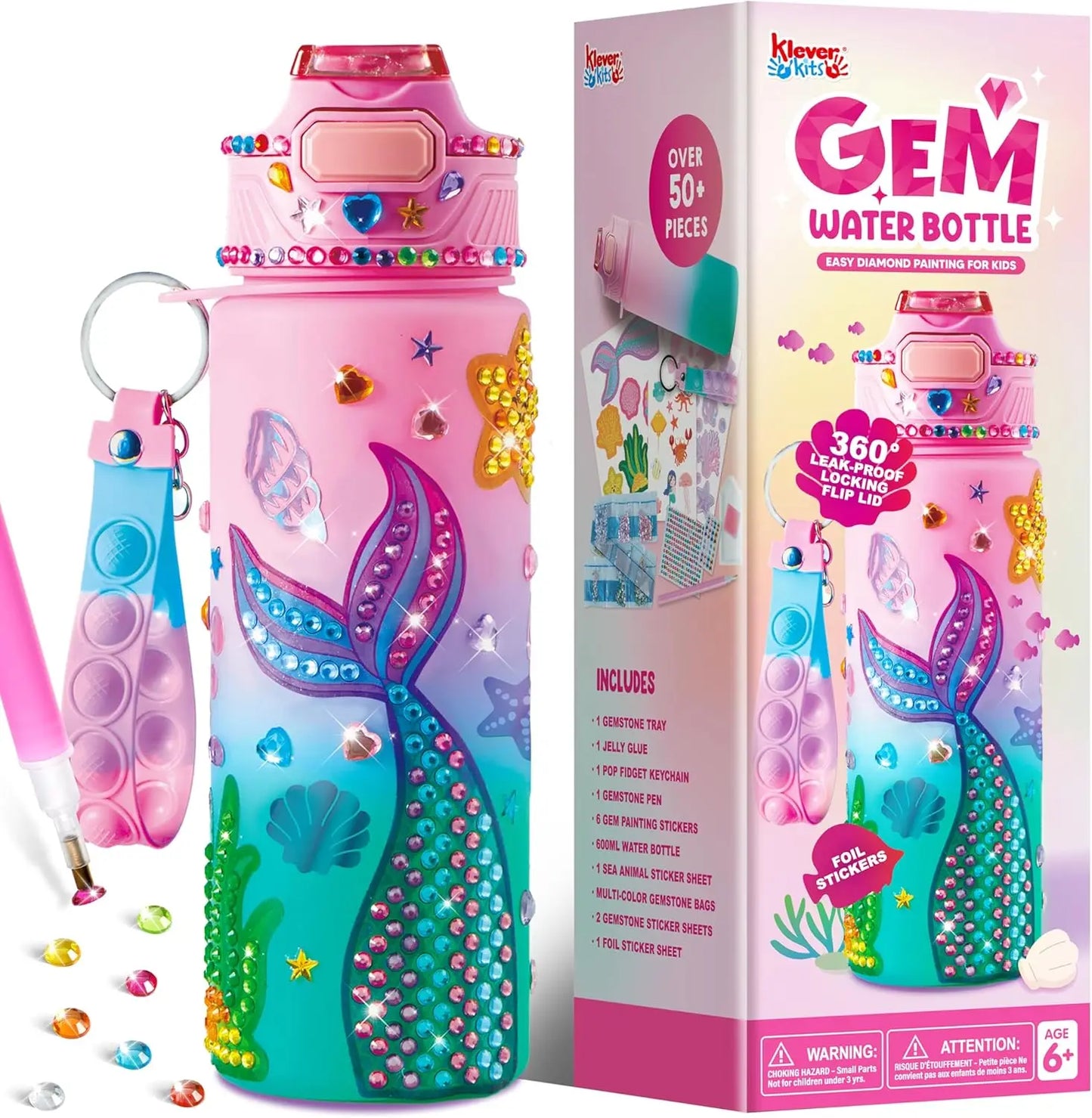 JOYFY Decorate Your Own Water Bottle Kits Mermaid DIY Gem Diamond Painting Crafts Arts for Girls Age 6+ Birthday Christmas