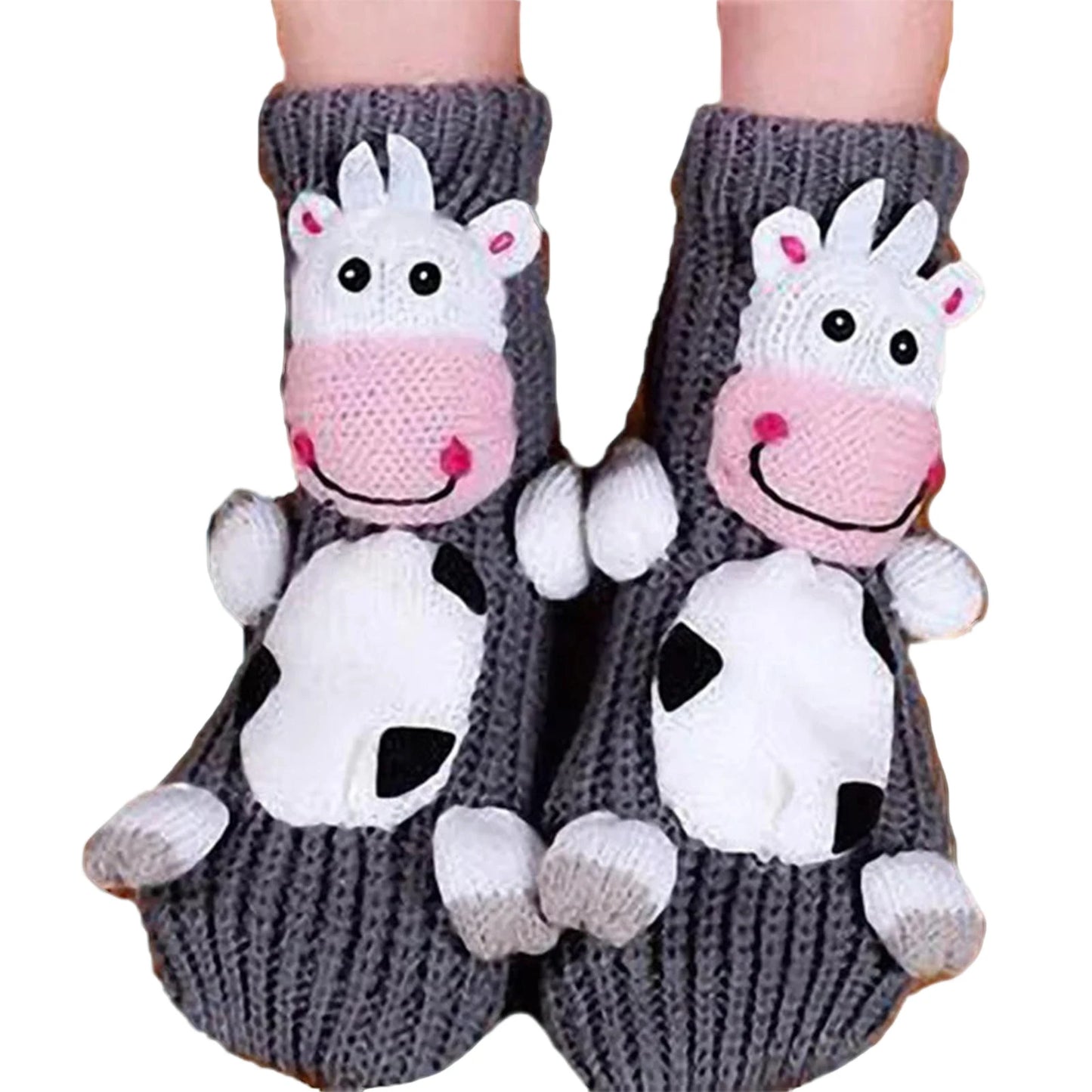 Women'S Thick Knit Proof Warm Casual Floor Carpet Socks Non-Slip Foot Warmer Snow Funny Cute Cartoon Animals Prints Socks 3d ﻿