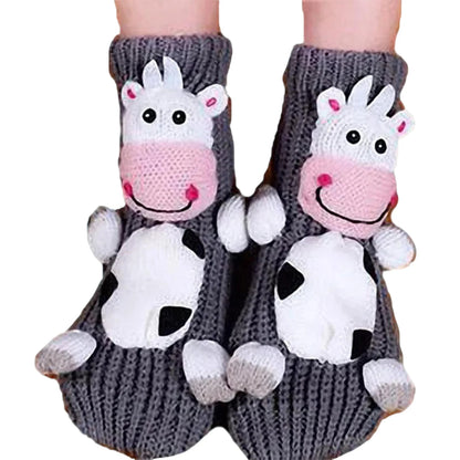 Women'S Thick Knit Proof Warm Casual Floor Carpet Socks Non-Slip Foot Warmer Snow Funny Cute Cartoon Animals Prints Socks 3d ﻿